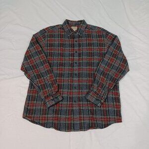L.L. Bean Flannel Shirt Mens Gray Red Size Medium Long Sleeve Button Up Plaid